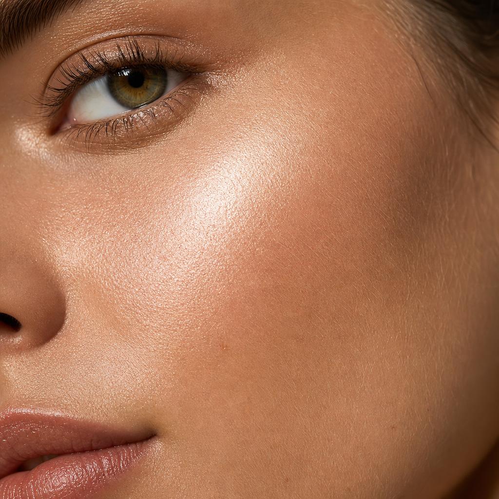 Iluminador aplicado en el pómulo con el lápiz Beauty Glazed