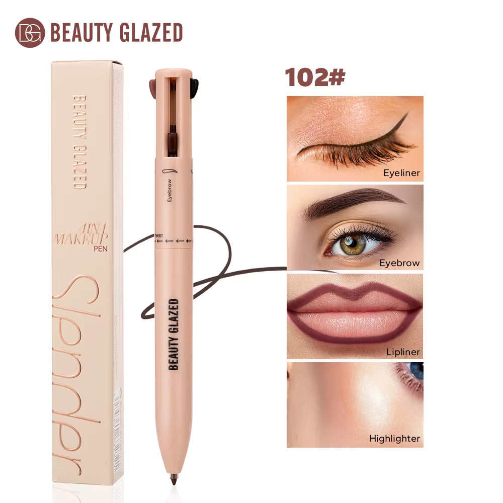 Resultado del tono 102 Chocolate: delineador, cejas, labios e iluminador