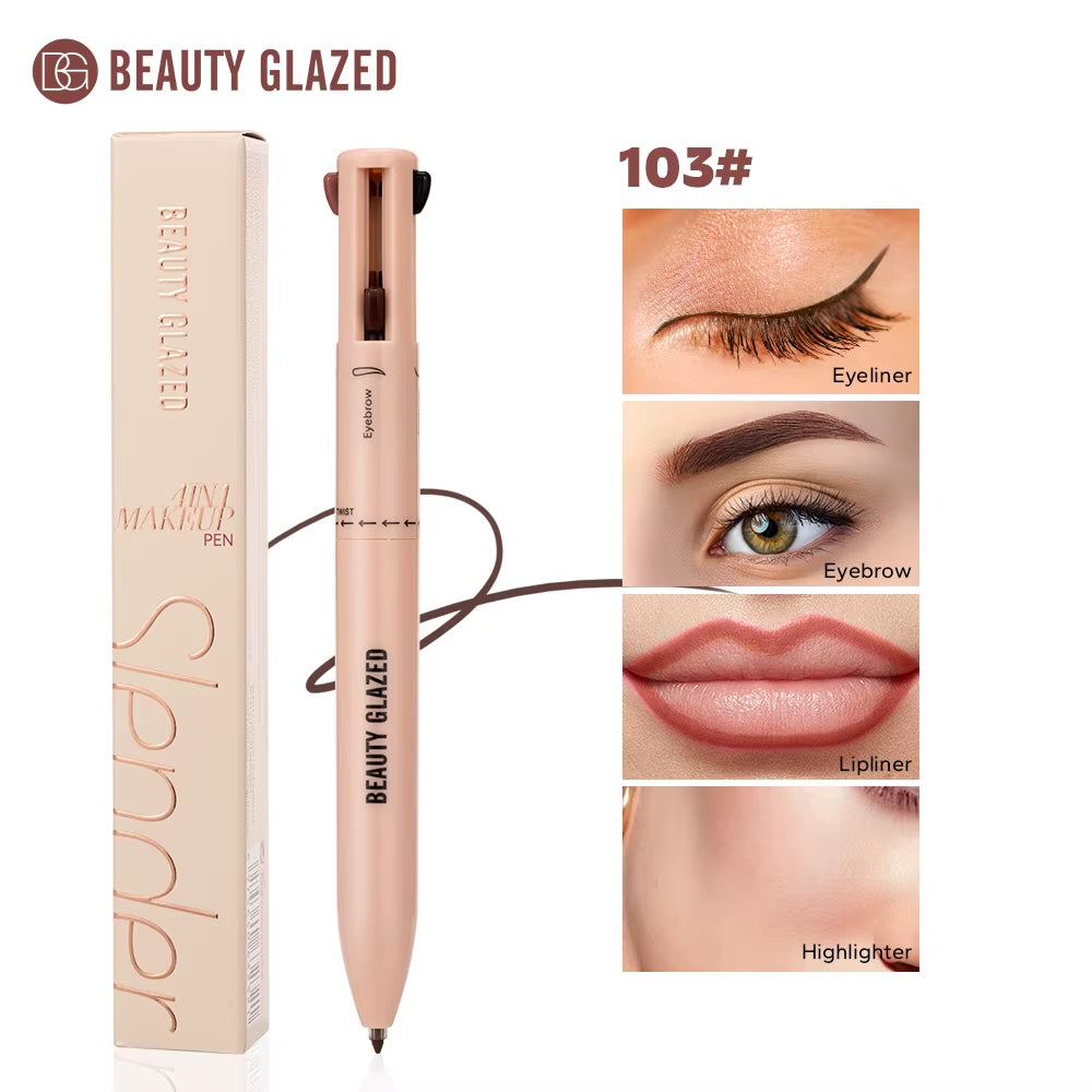 Resultado del tono 103 Espresso: delineador, cejas, labios e iluminador